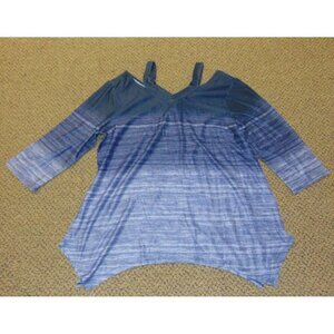 Womens Top Large DB Sunday Purple Gray 3/4 Long Sleeve Cold Shoulder Shirt